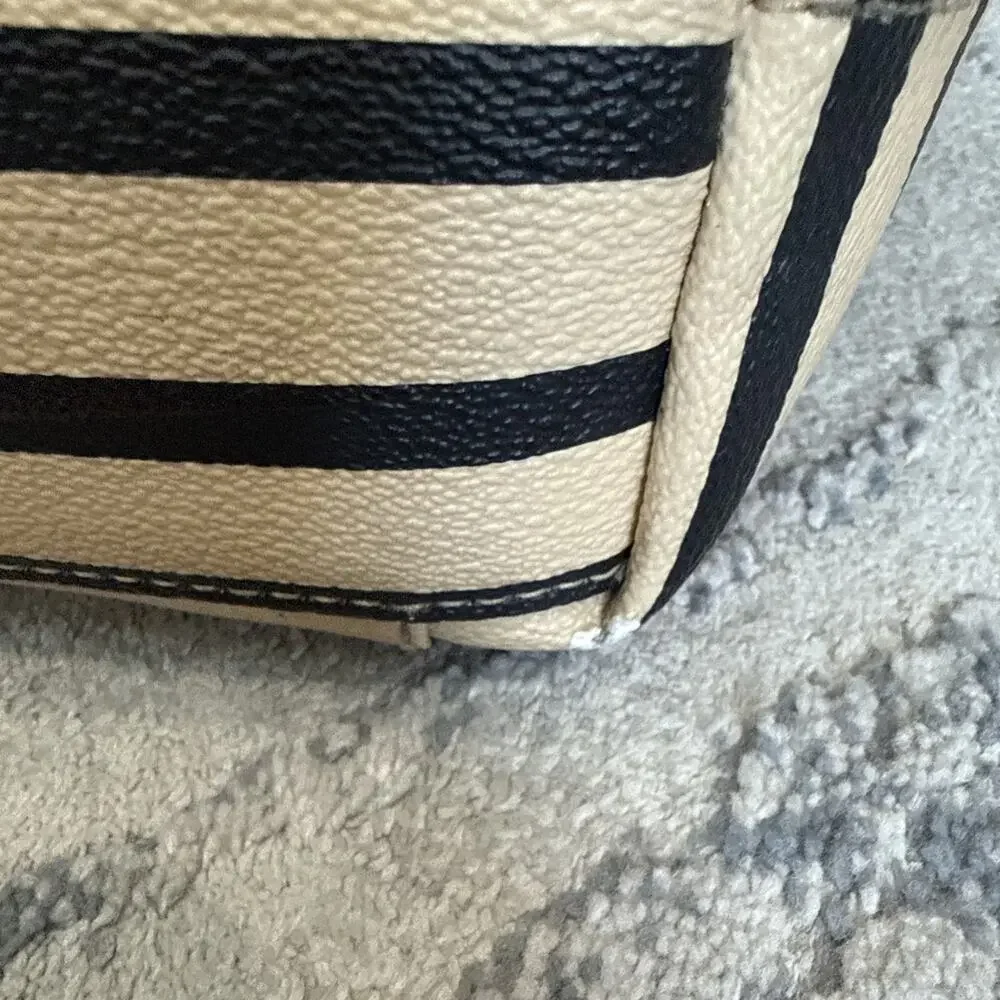Kate Spade Hyde Lane Dipped Riley Tote Purse Bag Beige/Tan Blk Striped